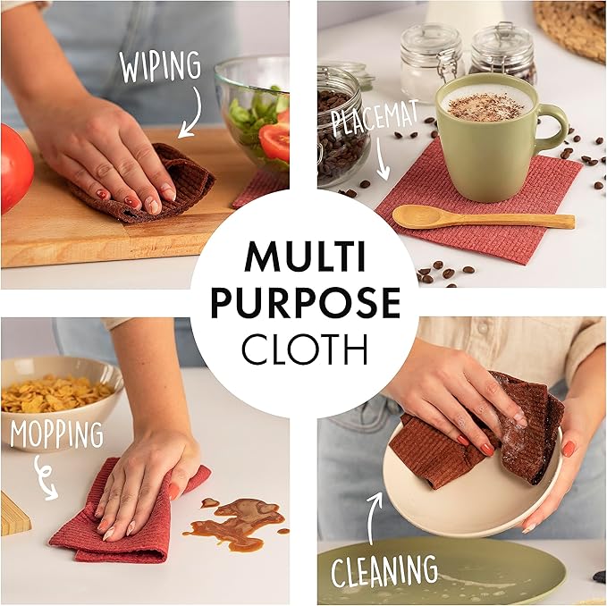 SUPERSCANDI 6 Pack Swedish Dishcloths for Kitchen - 100% Biodegradable & Compostable Reusable Paper Towels Washable, Food-Safe & Without Plastic - Dish Rags Suitable for Any Surface, Brown