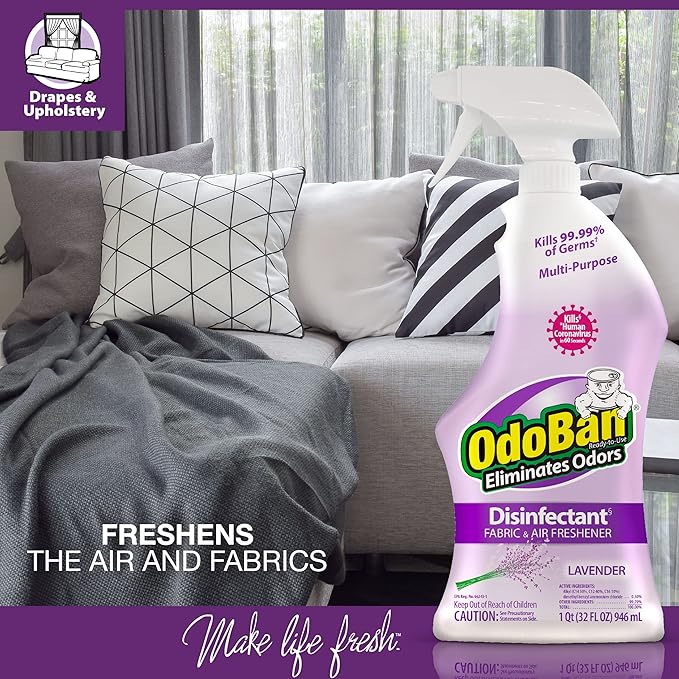 OdoBan Ready-to-Use Disinfectant and Odor Eliminator, Set of 3 Spray Bottles, Made in the USA, Original Eucalyptus and Lavender Scents, 32 Ounces Each