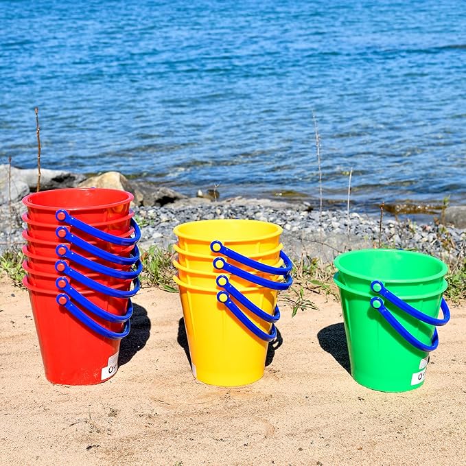 Spielstabil 12 Pack Large Sand Pail Beach Toy (6 Red, 4 Yellow, 2 Green) - Holds 2.5 Liters - Made in Germany