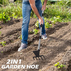 Walensee Hoe Garden Tool, 63 Inch Garden Hoe with Adjustable Long Handle for Weeding, 5-Tines Hoe Cultivator 2 in 1 Hand Weeder Tools for Yard Lawn Planting Gardening Digging