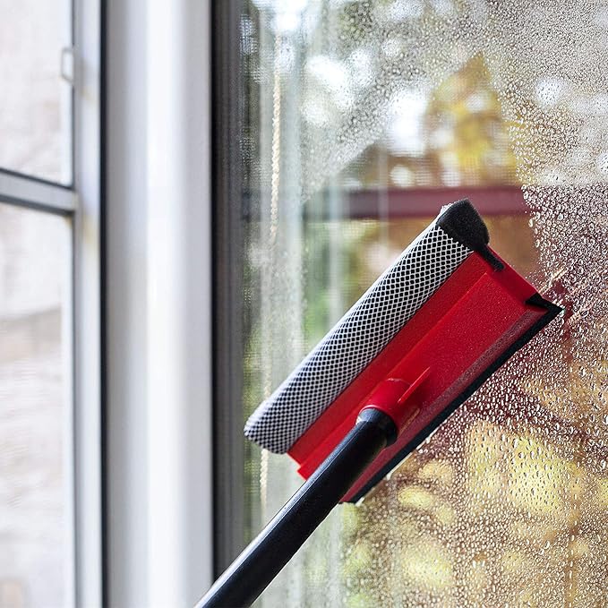 DSV Standard Window Squeegee for Car Windows, 2-in-1 Window Cleaner for Car Windshield, Gas Station, Shower, and Glass | Auto Squeegee with 17.5" Handle, 8" Soft Rubber Blade & Highly Absorbent Sponge