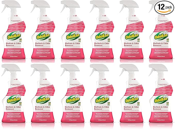 OdoBan Professional Cleaning BioStain and Odor Remover for Carpet and Upholstery, Made in the USA, 32 oz Ready-to-Use Spray 12-Pack