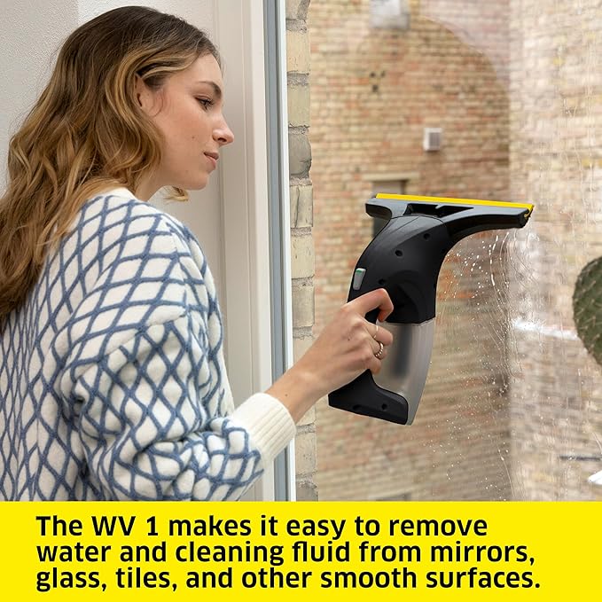 Kärcher WV 1 Plus Black Edition Window Vacuum Squeegee - for Showers, Mirrors, Glass, & Countertops - 10 in. Squeegee Blade