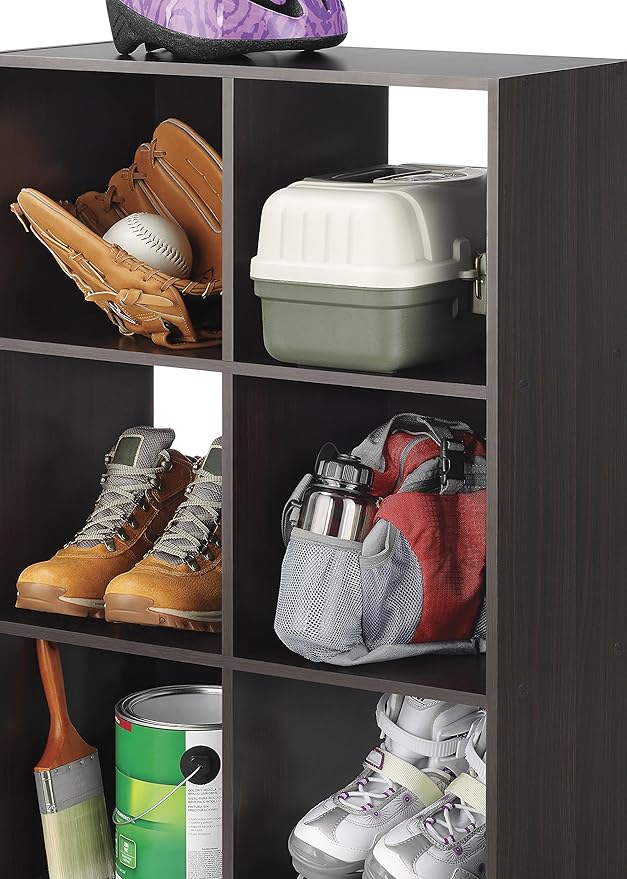 Whitmor 6 Cube Storage Organizer, 3 Tier Stackable Mdf Wood Bookcase, Open Storage Display Bookshelf, Storage Cabinet for Living Room, Bedroom, Home, Office, 23.7"L x 11.7"W x 35.2"H, Black