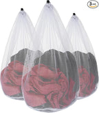 Thinp 3 Pcs Mesh Laundry Bags, Mesh Wash Bags Heavy Duty Washing Bag with Drawstring Machine Washable Garment Bag for Dormitory College Apartment Travelling Camping (White)