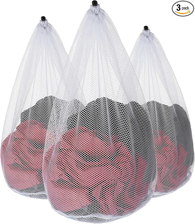 Thinp 3 Pcs Mesh Laundry Bags, Mesh Wash Bags Heavy Duty Washing Bag with Drawstring Machine Washable Garment Bag for Dormitory College Apartment Travelling Camping (White)