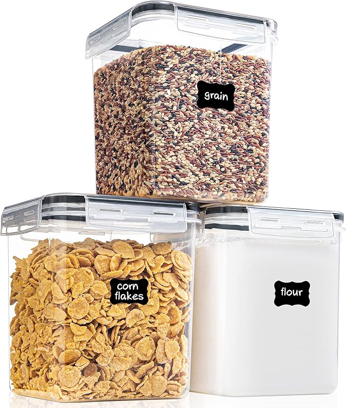 PANTRYSTAR Medium Food Storage Containers with Lids Airtight 2.5L /84.5Oz, for Flour, Sugar, Baking Supply, 3PCS BPA Free Plastic Canisters for Kitchen Pantry Organization