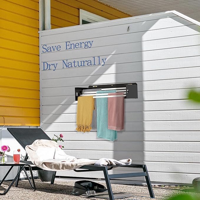 Foldable Wall Mounted Drying Rack, 17'' Wide Aviation Aluminum Laundry Clothes Rack Collapsible with 4 Rods, 100LB Capacity, Pull Out Design Towel Drying Rack for Laundry Wall (Black, 17")