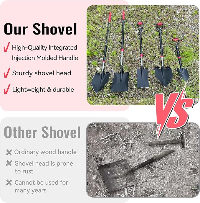 SHARK ATTACK Garden Shovel Set with D-Grip Handles - Multi-Size Steel Garden Shovels with Powder Coating for Digging, Planting & Car Emergency