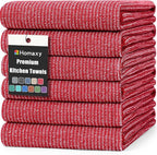Homaxy Premium Kitchen Towels(18”x 28”, 6 Pack), Large Cotton Kitchen Hand Towels, Flat and Terry Dish Towels, 380 GSM Highly Absorbent Tea Towel Set with Hanging Loop, Red