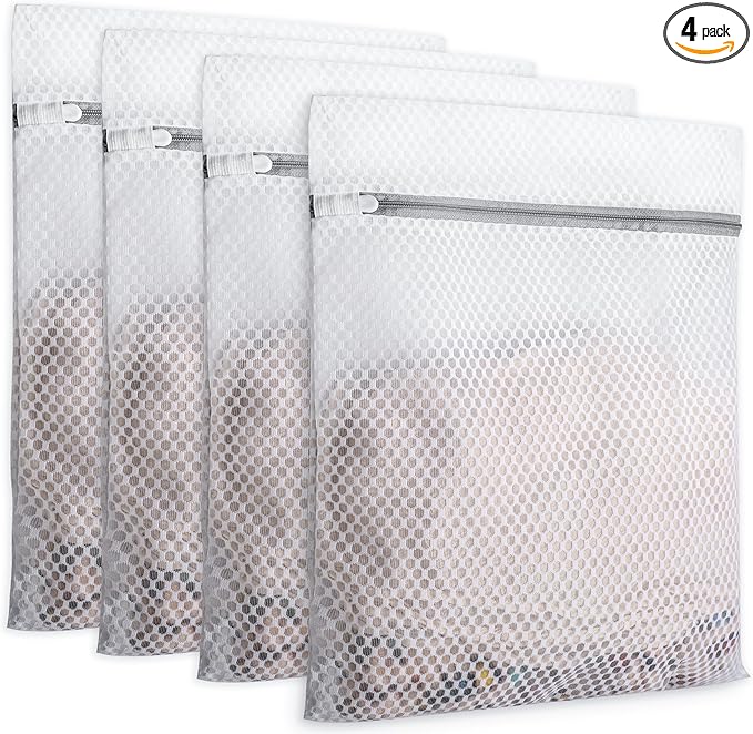 Laundry Bags 4 Pcs Mesh - 12 x 16 Inches, Durable Zipper Mesh Wash Bags for Delicates & Traveling