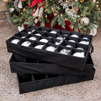 TreeKeeper Stack & Lock™ Green Christmas Ornament Storage Box Holds 72 Ornaments up to 4" Diameter, 3 Removable Trays with Separators, Top Pocket