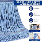 Matthew Cleaning Heavy Duty Mop Head Commercial Replacement for General and Floor Cleaning , Wet Industrial Blue Cotton Looped End String Head Refill (Pack of 12) Blue