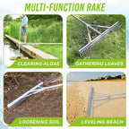 Floating Weed Lake Rake, 36 Inch Widths Pond Rake Aquatic Weed Rake, 133 Inch Extensible Multifunctional Folding Weeding Rakes, Aluminum Landscape Rakes with 49.2 FT Rope