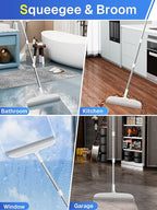 Silicone Floor Squeegee, 180° Rotating Air Broom, Squeegee for Floor with a Long Handle, Magic Broom for Water and Pet Hair Removal on Bathroom Floors, Tile, Deck and Glass, Indoor Cleaning Tool