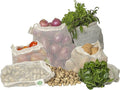 Reusable Mesh Vegetable Bags of 100% Organic Cotton - 6 Pieces Perfect Net Produce Bags - Eco-friendly, Bio-degradable & Washable Fruit, Vegetable & Produce Sacks (3 Medium, 3 Small)