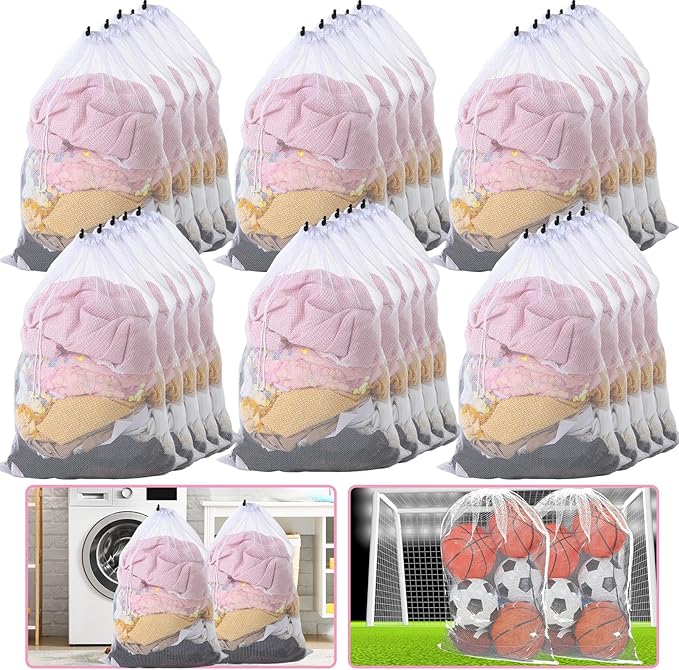 Berlune 30 Pack 24 x 36 Inches Large Mesh Bags for Laundry, Wash bags, Sturdy Mesh Material Closed with Drawstring, Factory, University, Dormitory, Travel and Apartment Dweller (White)