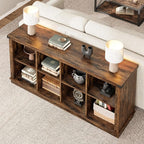 GarveeHome 8 Cube Storage Organizer Bookshelf, 3 Tier Farmhouse Horizontal Bookcase, 62 Inch Wood Storage Bookcase for Entryway, Long Low Bookshelves for Living Room-Retro Brown