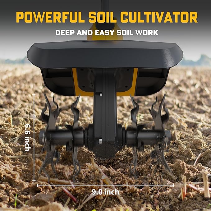 Cordless Tiller Cultivator for Dewalt 20V Battery(Tool Only), Brushless Motor,Electric Garden Tiller w/360 RPM, 9In Tilling Width and 6.6In Depth Garden Rototiller for Lawn/Soil Cultivation