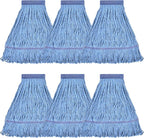 Matthew Cleaning Heavy Duty Mop Head Commercial Replacement for General and Floor Cleaning , Wet Industrial Blue Cotton Looped End String Head Refill (Pack of 6) Blue