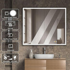 Gray Medicine Cabinets for Bathroom with Mirror, Surface Mounted LED Medicine Cabinets Mirror with Defogger, Dimmer, Outlets & USB, Double Doors, 42”W x 36”H