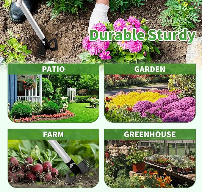 Weeding Puller Tool 8 Tooth, Manual Weed Rake Weeder Remover Tool Gardening, Dandelion Gardenia Uprooting Tool for Yard, Lawn, Patio and Garden