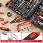 Prostormer 259-Piece Tool Kit, General Household Hand Tool Set with Plastic Storage Toolbox, Portable Complete Repair Tool Box for Home and Car (Red)