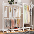 GAIOUS White Portable Closet Rack Wardrobe Clothes, Metal Garment Rack with Shelves for Hanging Clothes Rods，Freestanding Closet Wardrobe Organizer for Cloakroom, Bedroom