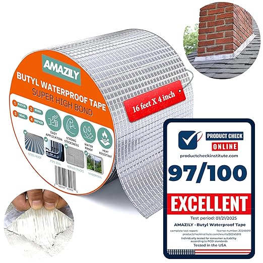 Premium 4in x 16ft Butyl Waterproof Tape - Duct Pipe Sealant Tape Repair Seal Leak Pipe Aluminium Rubber Sealer Window Silicon Metal Silicon Sealing Adhesive Roof