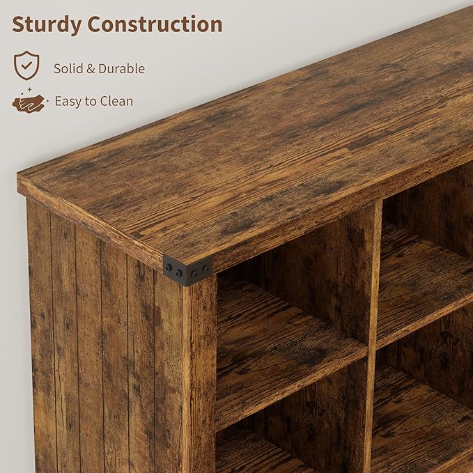 GarveeHome 8 Cube Storage Organizer Bookshelf, 3 Tier Farmhouse Horizontal Bookcase, 62 Inch Wood Storage Bookcase for Entryway, Long Low Bookshelves for Living Room-Retro Brown