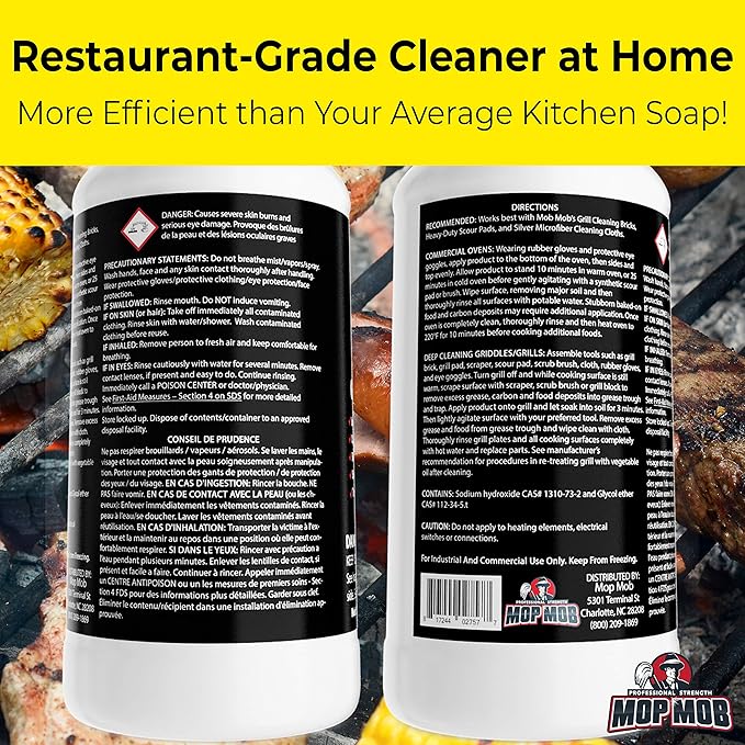 Commercial Grill and Oven Cleaner 32 Oz Concentrate 12Pk. Fast-Acting Heavy-Duty Degreaser Solution Removes Carbon, Grime, Burnt Food and Oil for Griddles Fryer Baskets and Kitchen Cooking Surfaces.