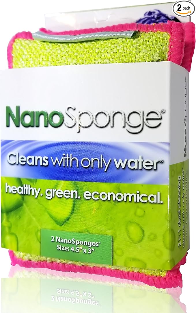 Nano Sponge Cleaning Sponges. Supersized Everyday Heavy Duty Household Kitchen and Dish Sponge. 2 Pack. 4.5 x 3