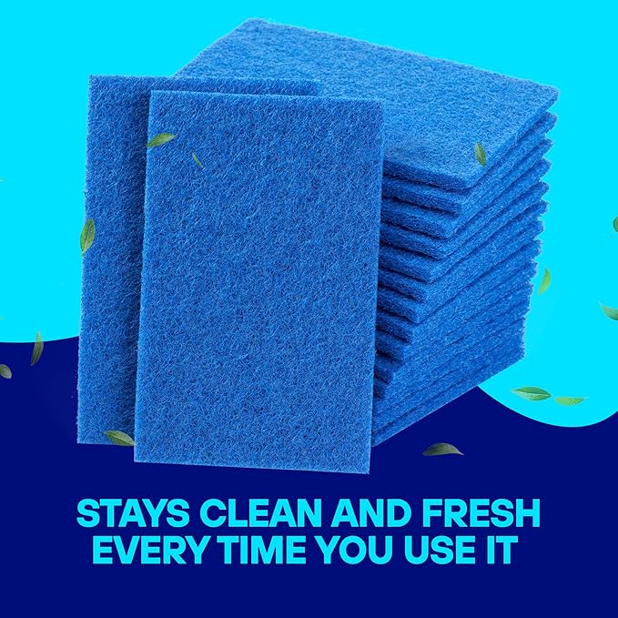 SCRUBIT Scouring Pad 24 Pack - Heavy Duty Scrub Pads for Cleaning Dishes - Non-Scratch Reusable Scrubbing - Blue
