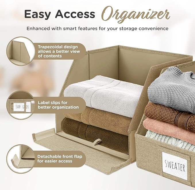 Storage Cubes – 12x12x10 Fabric Baskets for Organizing, Storage Baskets for Shelves, Open Front Fabric Bins, Closet Organizer Bins for Clothes, Towels, Sweaters, Linen – Brown, 3 Pack