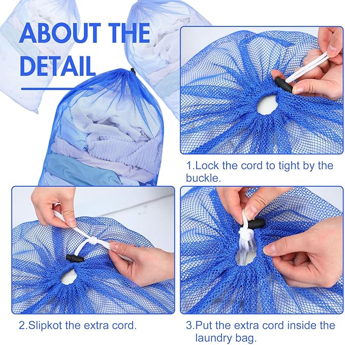 Berlune 30 Pack 24 x 36 Inches Large Mesh Bags for Laundry, Wash bags, Sturdy Mesh Material Closed with Drawstring, Factory, University, Dormitory, Travel and Apartment Dweller (Blue)