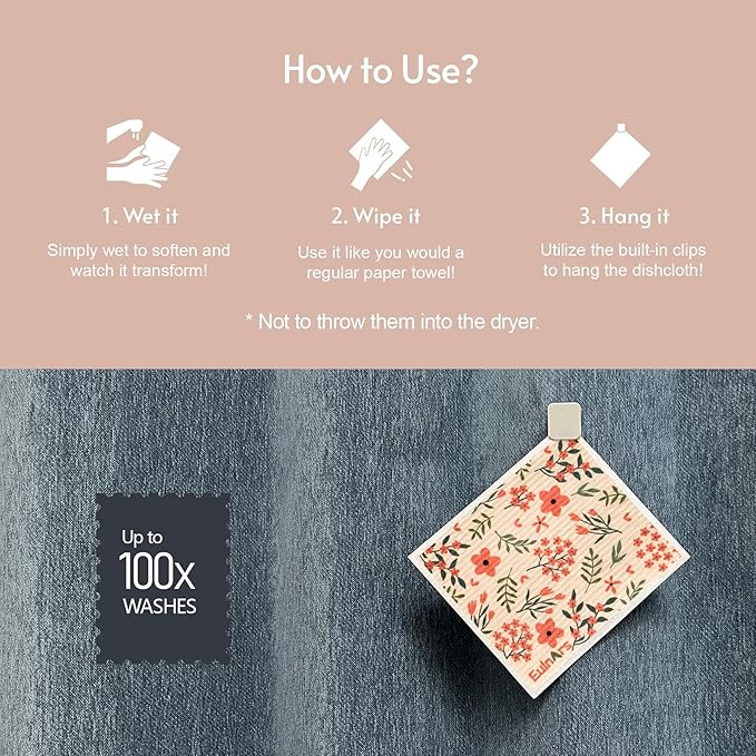 Reusable Paper Towels, Swedish Dishcloths for Kitchen 8-Pack, Non-Scratch Swedish Dish Towels, Super Absorbent Cellulose Dish Cloths, Eco Friendly Gifts