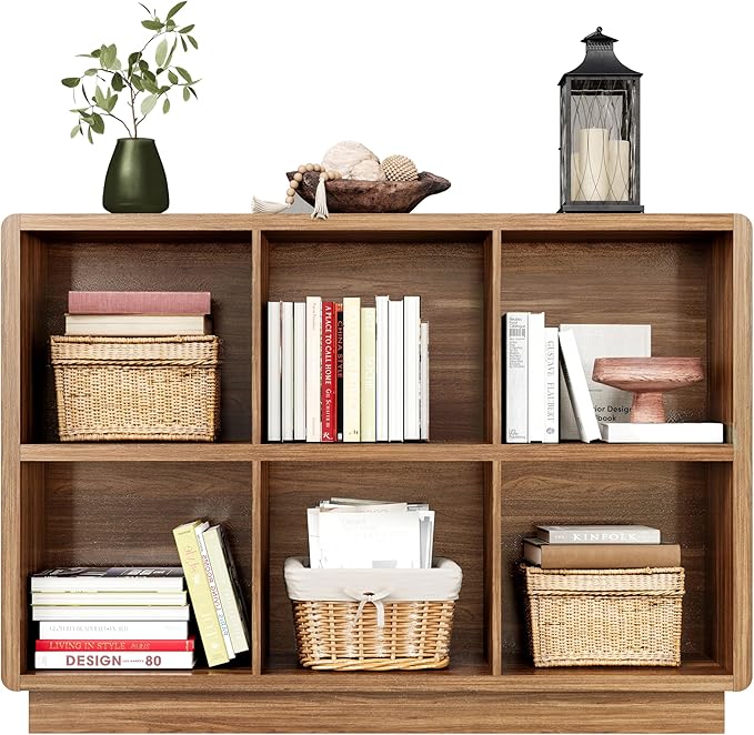 ChooChoo 6 Cube Storage Organizer, Wooden Bookcase with Storage, Cube Storage Bookshelf for Bedroom and Home Office, Brown Walnut