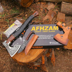 Viking Axe with Gift Vikings Knife Sheath | HandForged Carbon Steel Camping Axes and Hatchets Viking Gifts for Men | Bearded Vikings Valhalla Axe (Ax-64)