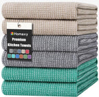 Homaxy Premium Kitchen Towels(18”x 28”, 6 Pack), Large Cotton Kitchen Hand Towels, Flat and Terry Dish Towels, 380 GSM Highly Absorbent Tea Towel Set with Hanging Loop, Grey/Green/Khaki