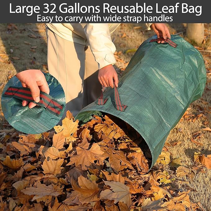 Leaf Rake, 11 Tines 9" Wide Metal Garden Rake for Leaves with 32 Gallon Leaf Bags and Scoops, Small Lawn Collapsible Yard Rakes for Camping Mulch Shrub Long Handle 30-70