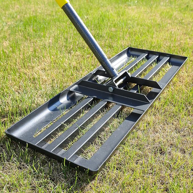 Lawn Leveling Rake, 30 Inch Heavy Duty Lawn Leveler with Adjustable Handle, Yard Soil Grass Dirt Leveling Rake Ground Level Tool (5FT)