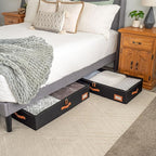 OrganiHaus Under Bed Storage Containers, Bedroom Storage and Organization Bins, Clothes Organizer for Closet with Clear Cover and Reinforced Handles - Set of 2 33x17x6 inches Black