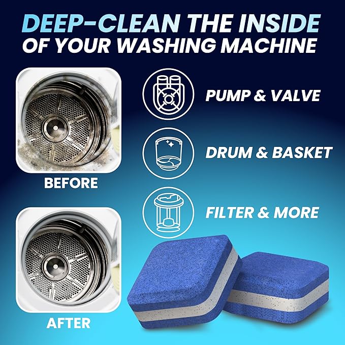 Washing Machine Cleaner Tablets for Pet Owners - Front & Top Load Washer Deep Cleaning - Septic Tank Safe - HE Support - Remove Stubborn Pet Hair - Eliminates Pet Smells - Prevents Pet Dander Build-up