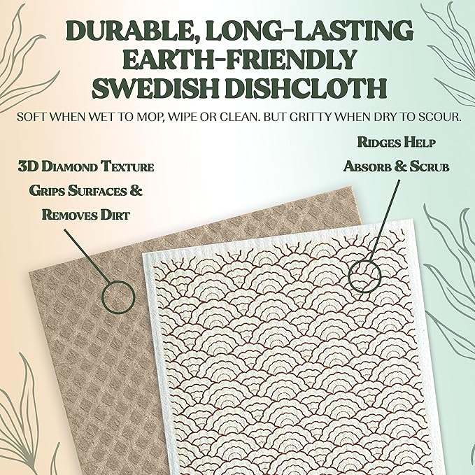 FEBU Swedish Dishcloths for Kitchen | 5 Pack Watercolor Reusable Paper Towels Washable | Swedish Dish Towels | Non-Scratch Cellulose Sponge Cloths | No Odor, Biodegradable Cleaning Cloths