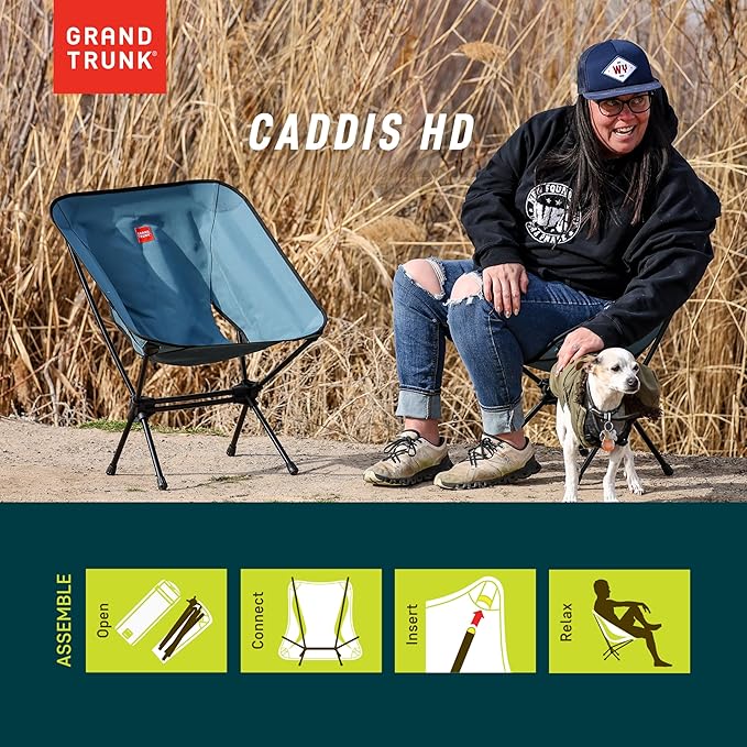 GRAND TRUNK Caddis HD – Heavy Duty Portable Outdoor Chair, Lightweight Camping Chair, Compact Folding Design for Travel, Backpacking & Outdoor Adventures (Storm Blue)