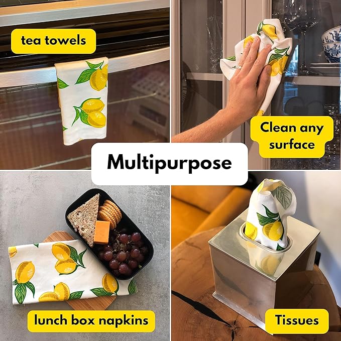 Reusable Paper Towels - 10 Pack - Roll of Washable Cotton Cloth Paper Towels - Paperless Reusable Napkins Cloth Washable - Absorbent + Long Lasting - Zero Waste Products - (Lemon)