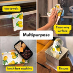 Reusable Paper Towels - 10 Pack - Roll of Washable Cotton Cloth Paper Towels - Paperless Reusable Napkins Cloth Washable - Absorbent + Long Lasting - Zero Waste Products - (Lemon)