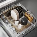 JASIWAY Gold in Sink Dish Drying Rack, Expandable Stainless Steel Small Dish Rack Over Kitchen Sink, Plate Drainer Strainer with Cutlery Holder & Cup Holders, Counter Space Saving Wire Dryer Rack