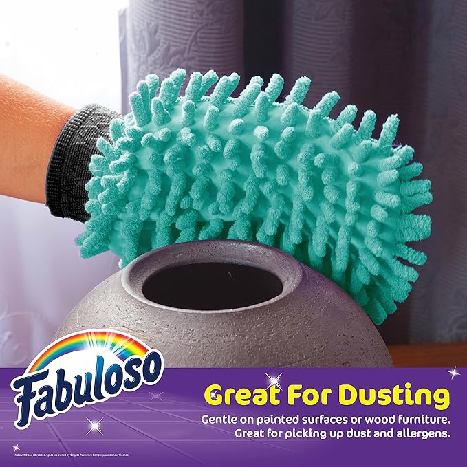 Fabuloso Microfiber Cleaning Mitt, Teal, One Size Fits All - Lint-Free, Scratch-Free Glove for Surfaces and Furniture - Dustless Hand Cloth for Bold & Bright Experience, 3 Count