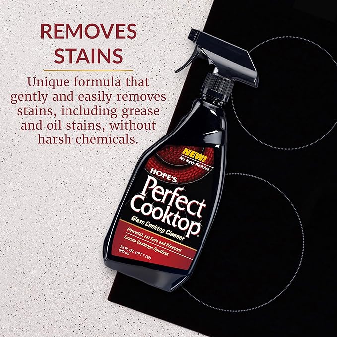HOPE'S Perfect Cooktop Spray, Glass Ceramic Stovetop Cleaner, No Hazy Residue, Leaves Electric Stove Top Ranges Spotless, Clean Grease and Oil with Ease, Fragrance Free, 23 Fl Oz, Pack of 1